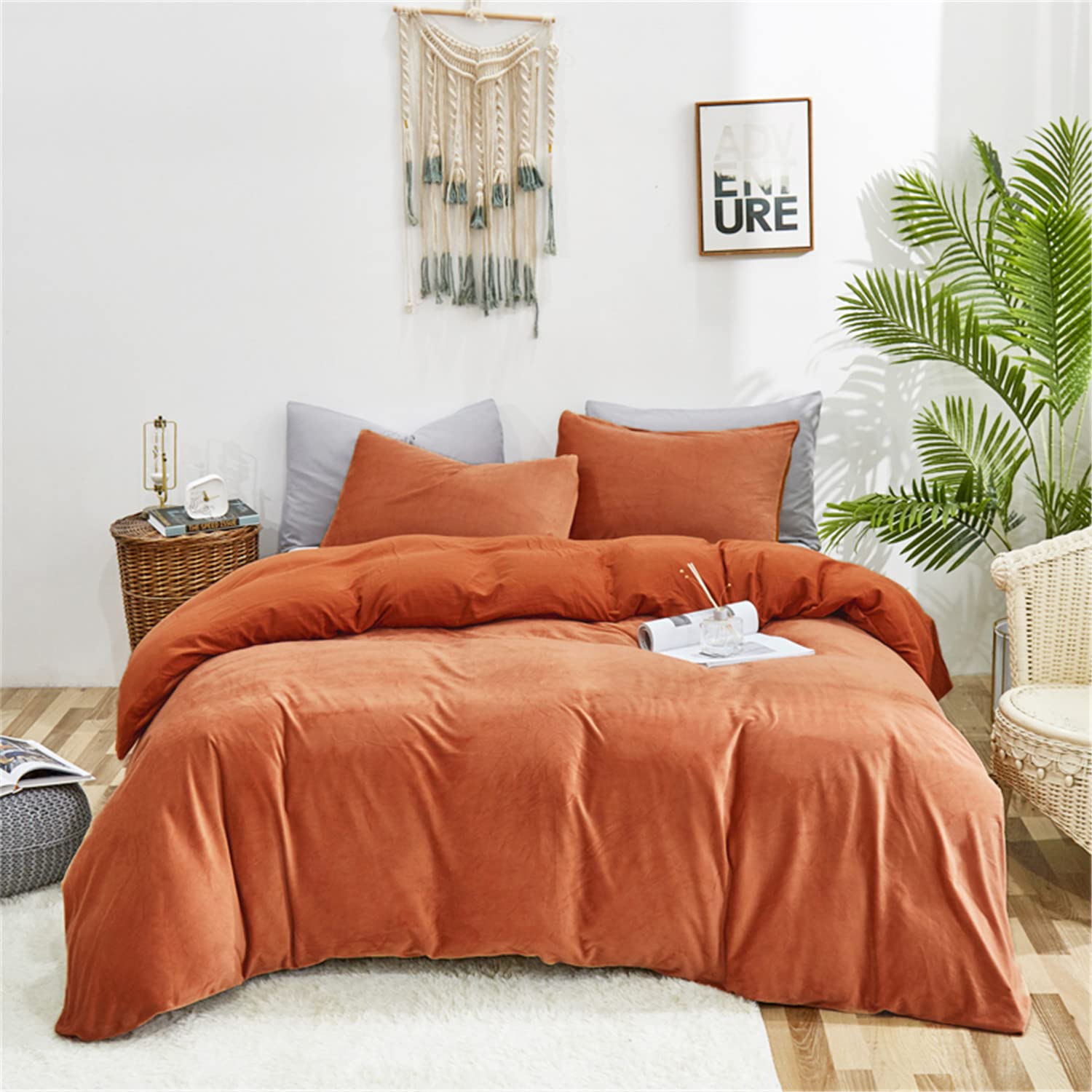 Cottonight Caramel Velvet Comforter King Burnt Orange Bedding Flannel Plush Fluffy Winter Quilts Blanket Soft Warm Reddish Terra